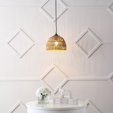 Campana 20" Bohemian Modern Woven Rattan/Iron LED Pendant